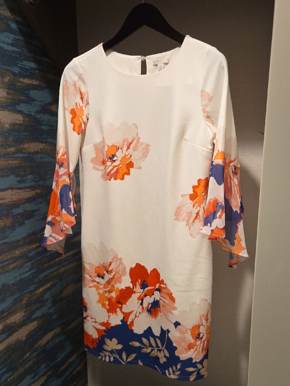 Cato White Floral Dress with Orange and Blue Accents
